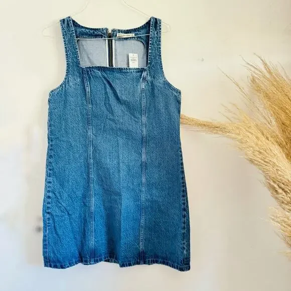 NEW ABERCROMBIE Medium Blue Wash Denim A-Line Mini Tank Top Jean Dress XL - Picture 6 of 16
